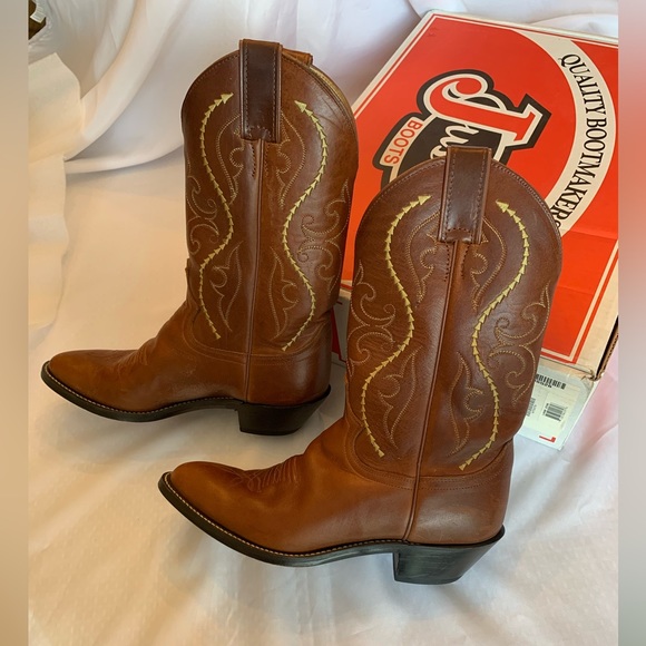 Justin Boots Leather Retro Golden Saltillo Cowboy Boot Size 7 1/2 - Picture 4 of 7